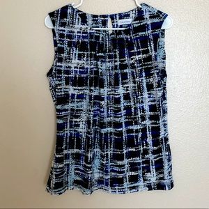NWOT CALVIN KLEIN WOMENS TANK TOP KEYHOLE BACK BLUE BLACK ABSTRACT PRINT SUMMER